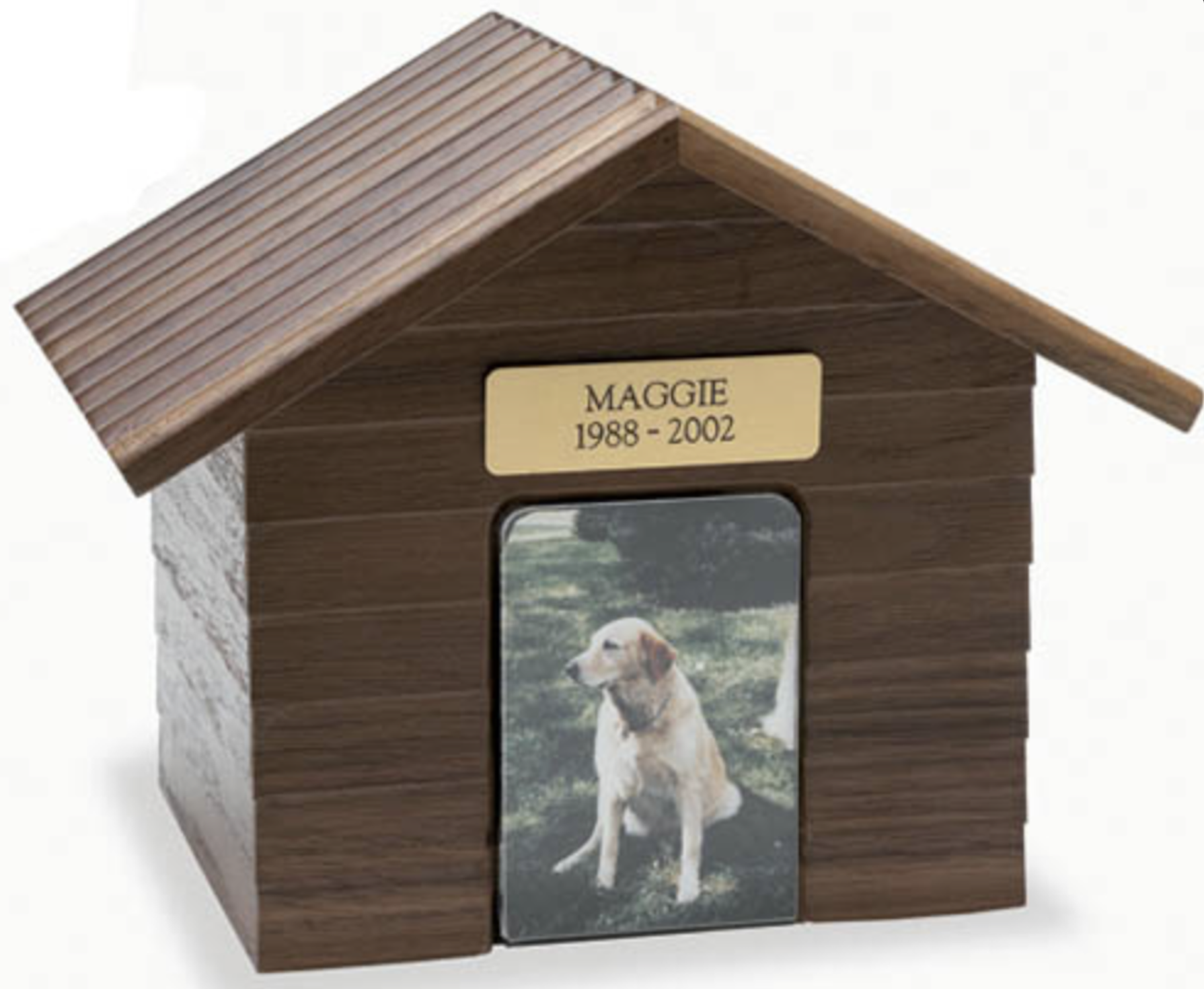 Click here for more information about Walnut Doghouse Photo Urn (includes Private Pet Cremation)